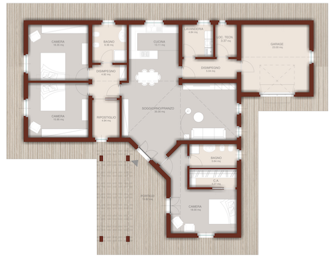 Casa in legno monopiano urb21 urban green Planimetria casa 120 mq